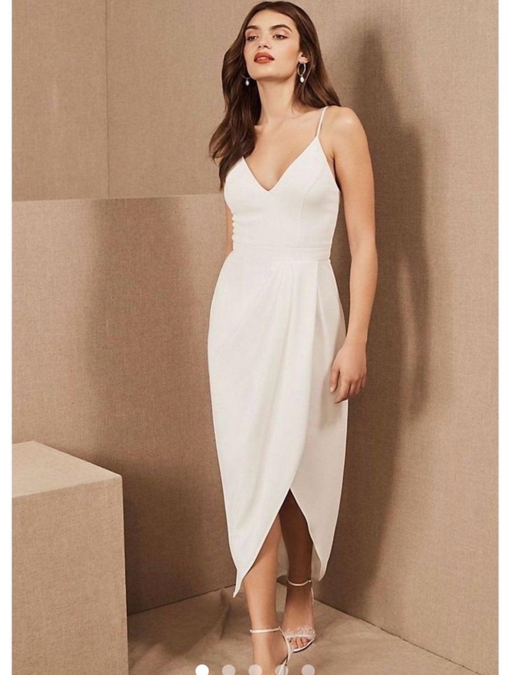 BHLDN Cream Midi Dress with Draped Front